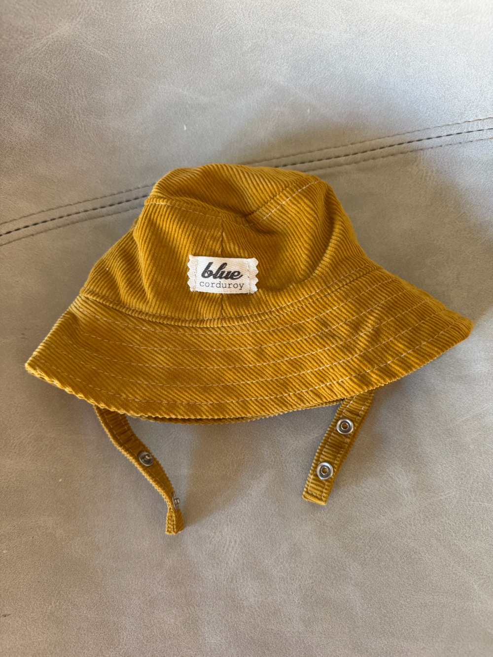 Blue Corduroy Mustard Bucket Hat with Chin Strap
